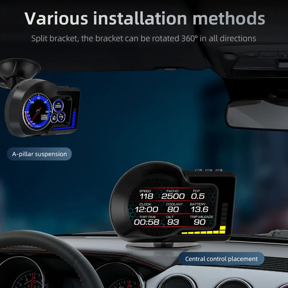 OBD2 Head-up Display Car Digital Speedometer RPM Tachometer Water/Oil Temperature Speed Meter for Cars - F16