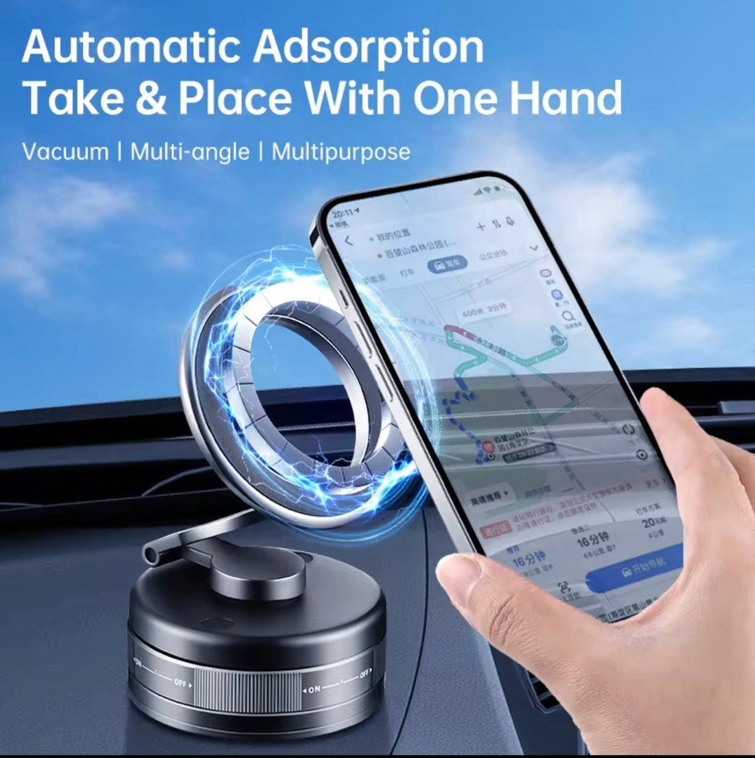 Magnetic Vacuum Car Phone Holder – 360° Rotatable Dashboard Mount