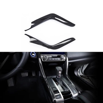 Honda Civic X Carbon Fiber Central Control Gear Panel Trim - 2 Pcs